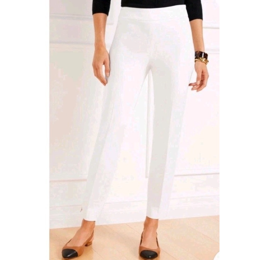 Talbots Chatham Ankle Pants 14 White Stretch Dress Trousers Slimming Office Work